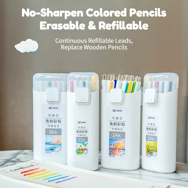 36 Color Set 3.0mm Erasable Pencil Press Non-sharpening Replaceable Oil-based Colored Pencil  Children's Drawing Filling Art Pen
