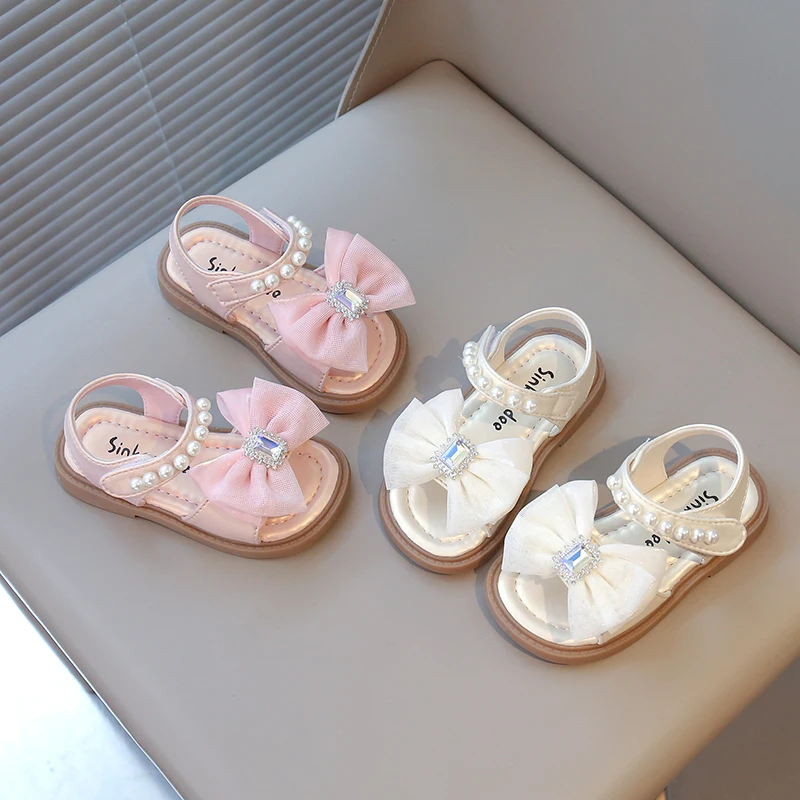

Summer Princess Sandals For Girls Luxury Diamond Pearl Girl's Sandals Trend Fashion Anti-slippery Girl's Beach Shoes Kids Sandal