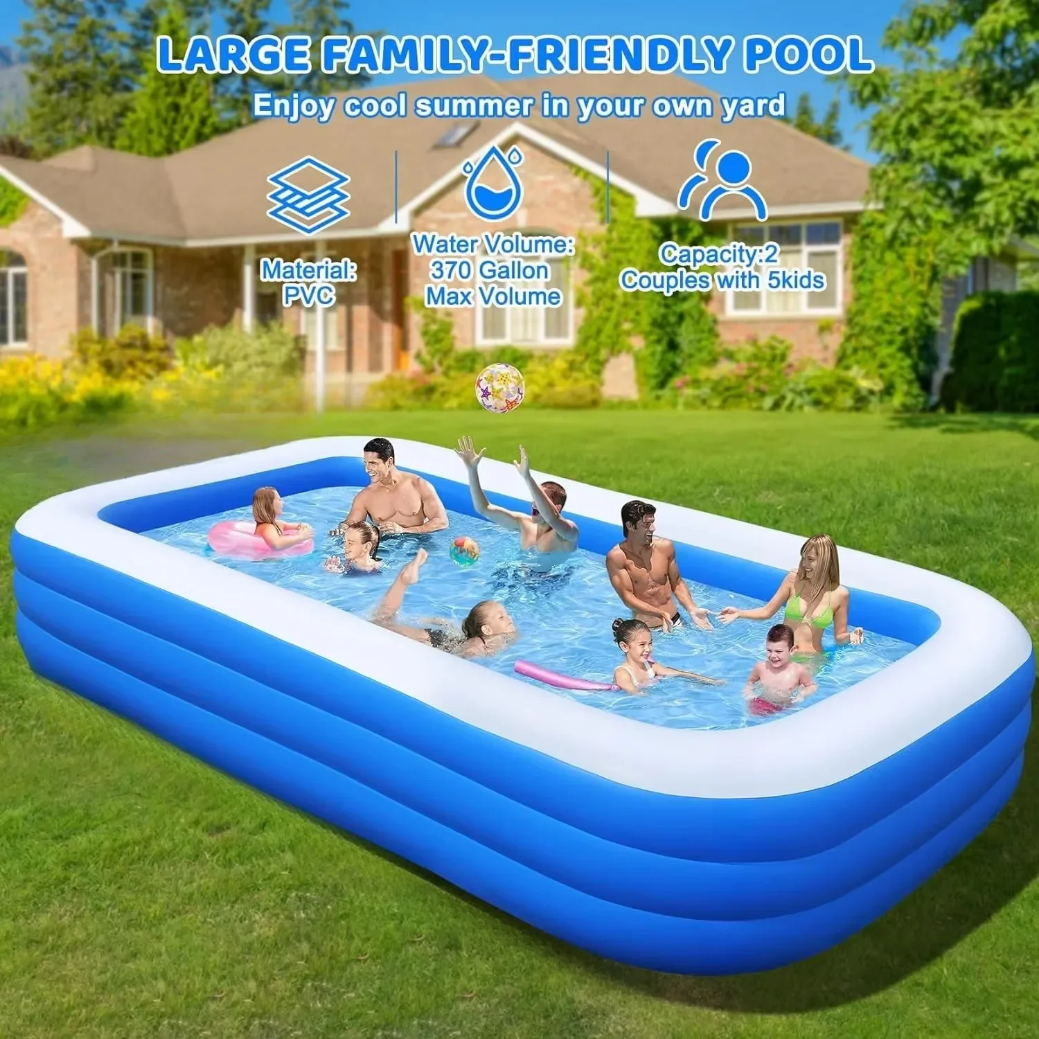 Large Inflatable Swimming Pool with Pump for Adults And Kids Oversized Thickened Blow up Family Pool for Backyard Fun