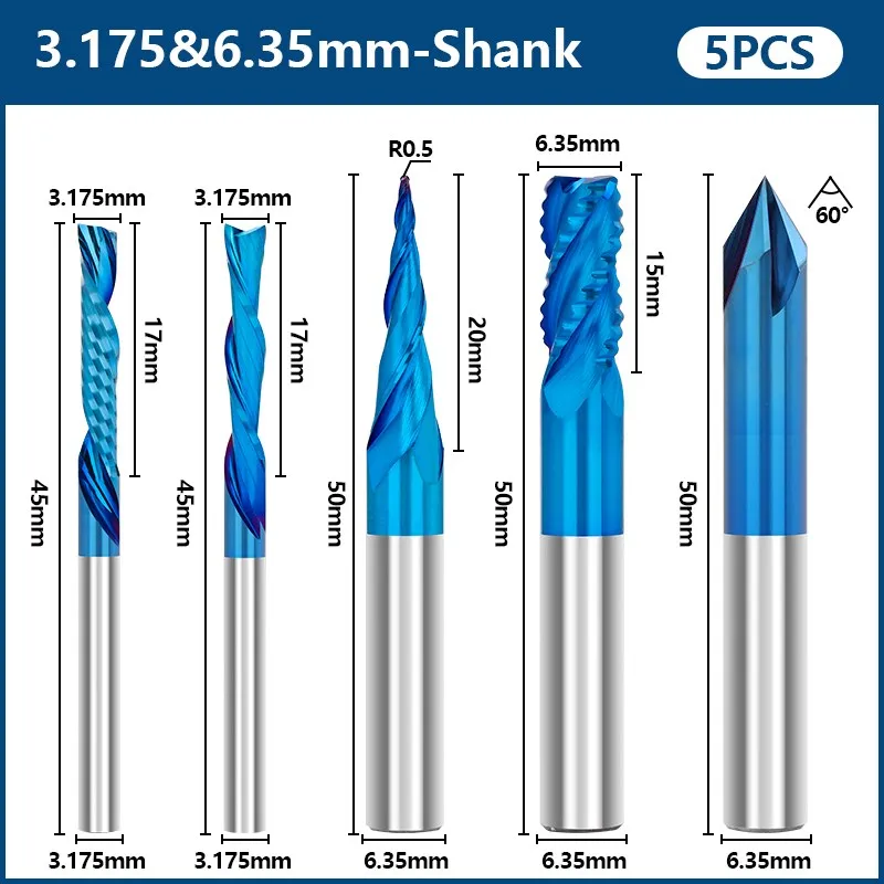 XCAN Milling Cutter 1/8 1/4 Shank Carbide CNC Router Bit,Down Cut Bit,Chamfering Cutter,Ball Nose End Mill for Wood Metal