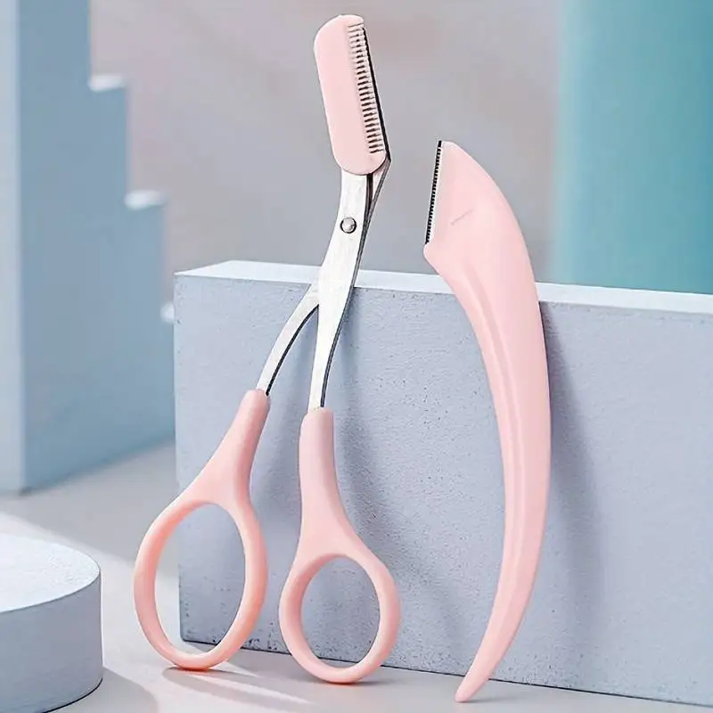 Cuchillo para recortar cejas, maquinilla de afeitar facial para mujeres, tijeras profesionales para cejas con peine, recortador de cejas, accesorios raspadores