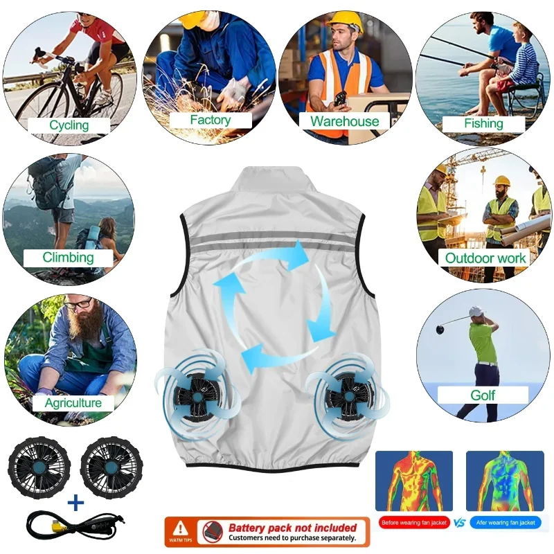

USB Rechargeable Summer Cooling Vest Hooded Air Conditioner Clothes Sleeveless Fan Cooling Workwear for Men Women Outdoor Sport