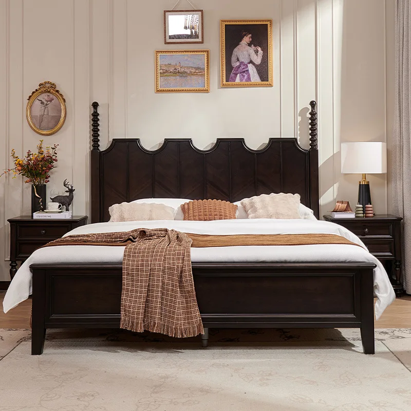 

Solid wood bed French retro country mahogany 1.8 double bed solid wood bed
