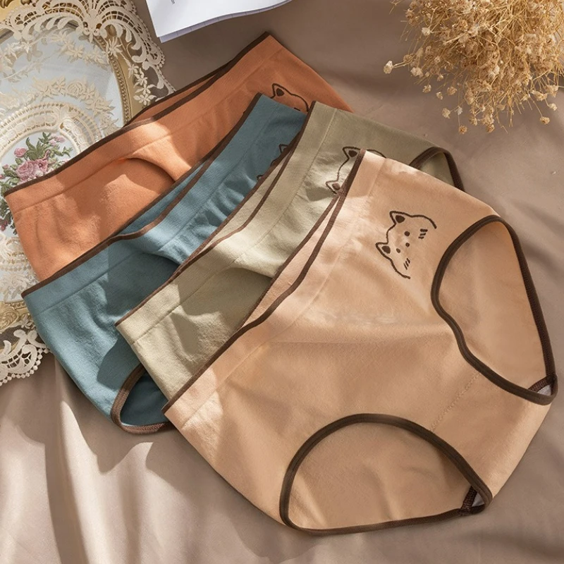 

Cartoon Cat Panties for Women Mid-waist Breathable Comfortable Girl Cute Briefs Soft Antibacterial Ladies Triangle Panties New