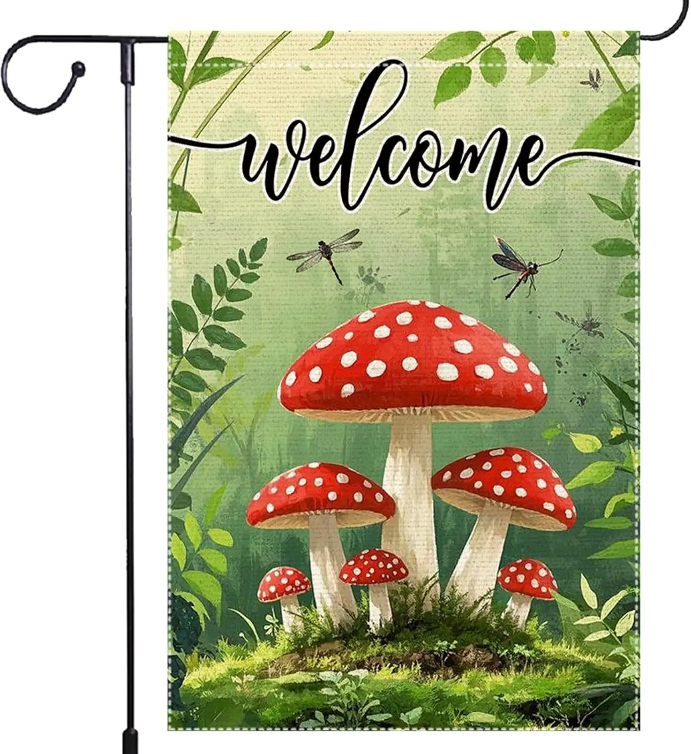 Welcome Spring Summer Mushrooms Garden Flag 12x18 inch Double-Sided Small Burlap Yard Outside Lawn Rustic Farmhouse Decorati EEZ