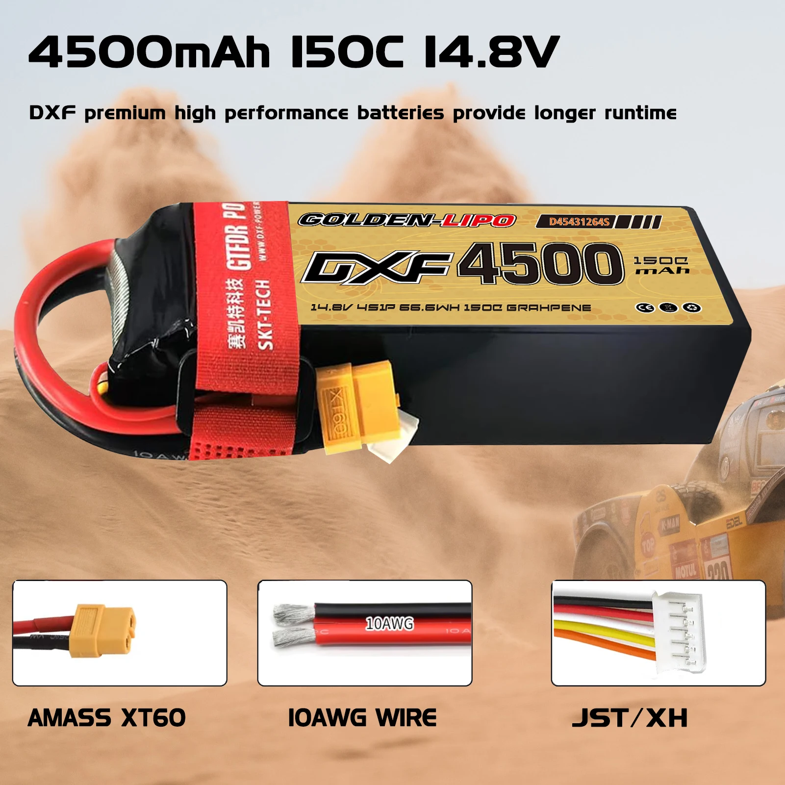 DXF 4S Lipo 4500mAh 14.8V 150C Battery Hard Case Battery with XT60 Connector for Car Truck Tank RC Buggy Truggy Racing Hobby