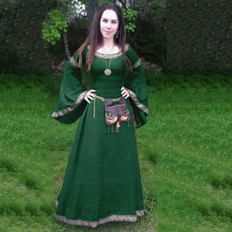 Vestido Medieval De Terciopelo Verde Para Mujer – Mangas Trompeta, Estilo Victoriano Y Renacentista, Ideal Para Halloween Y Carnaval