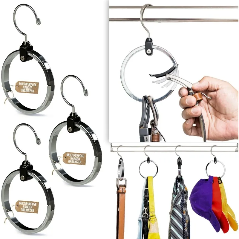 Multipurpose Closet Hangers- Tie and Belt Hanger for Closet- Great Space Saving Belt Organizer for Closet- Ideal - 3 Pack