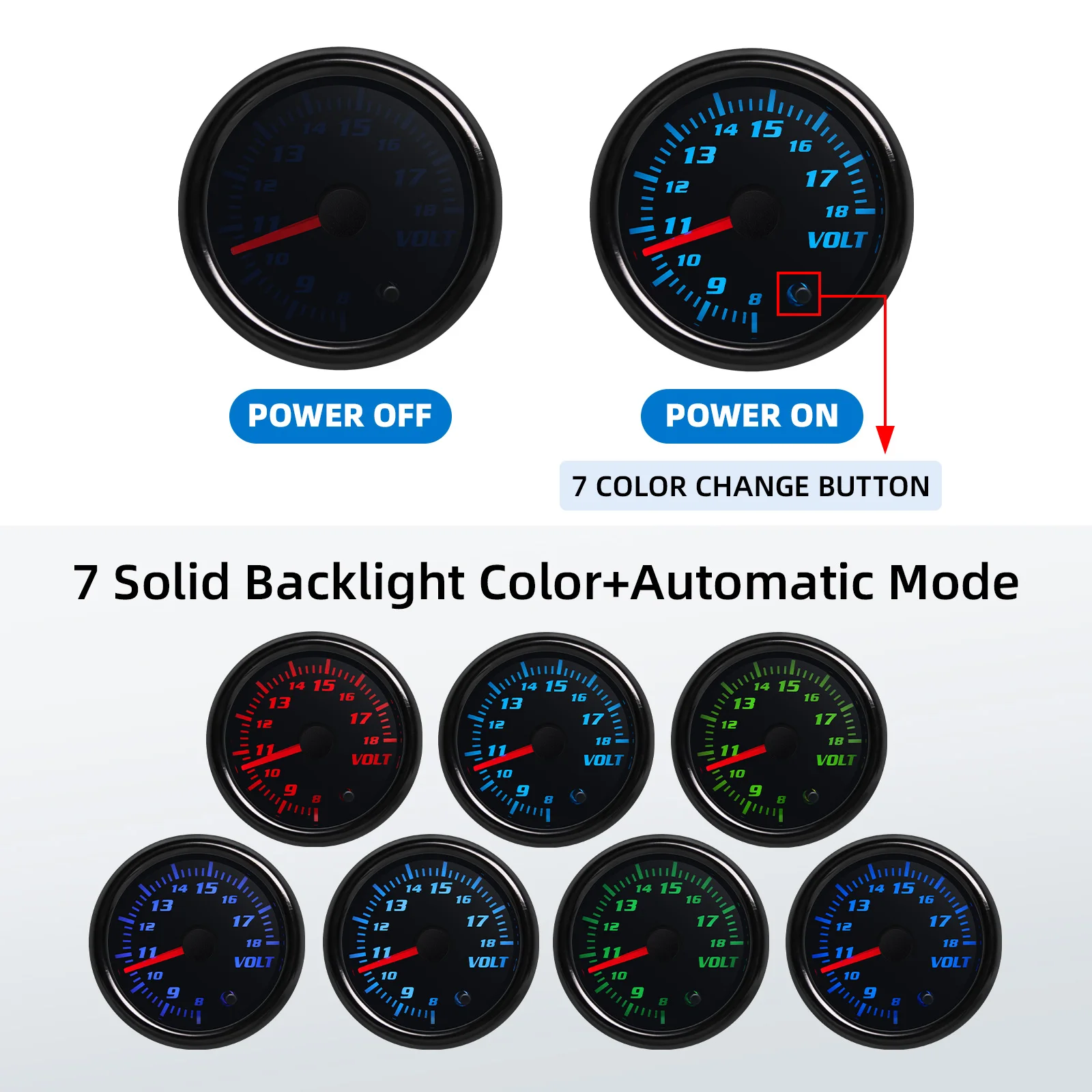 7 Color Backlight 52mm Water Temp Oil Temperature Oil Pressure Gauge Voltmeter EXT Temp Tachometer RPM Gauge Boost Gauge PSI BAR