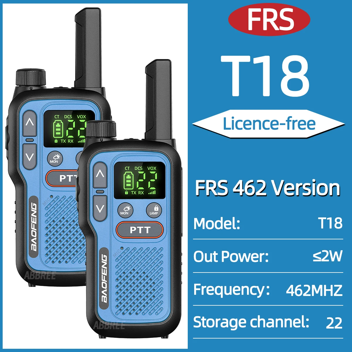 2PCS Baofeng BF-T18 Mini Lange Afstand Walkie Talkie PMR FRS Dual PTT Zaklamp Type-C Oplader VOX NOAA Service voor Camping Jacht