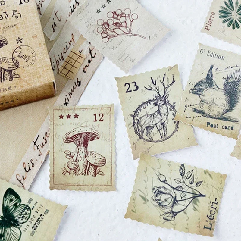 

46pcs/pack animal and cute Vintage Multiple Designs Paper Stamp Sticker Card Decoration Sticker Label For Notebook And Envelope