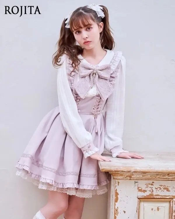 

Japanese Style Mass-Produced New Sweet Cute Lolita Lace Patchwork Sailor Collar Girl Long Sleeve Dress Pink Lolita Dress