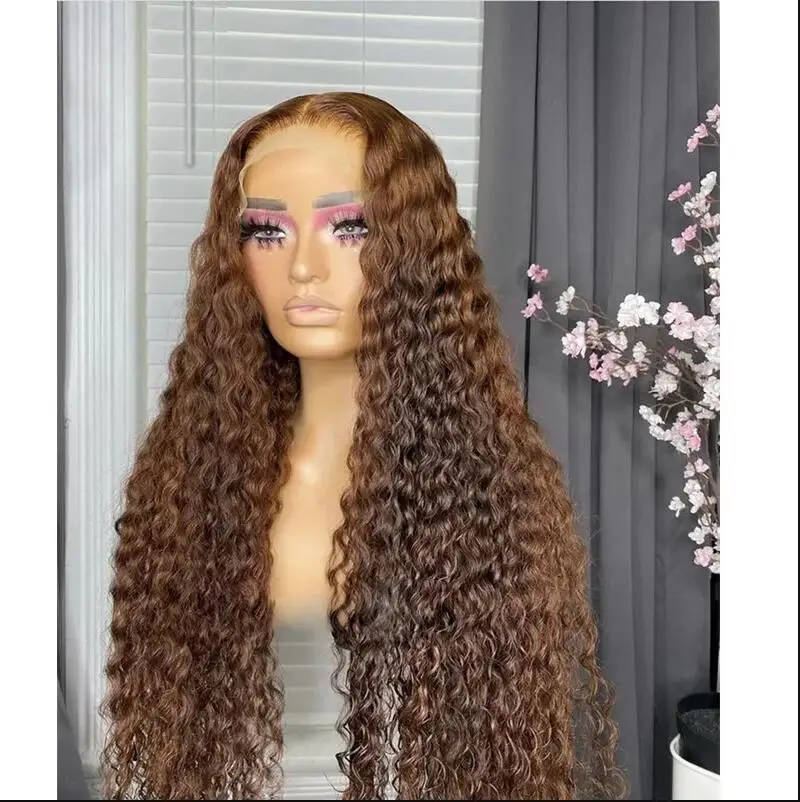 Perruque Lace Front Wig frisée naturelle, cheveux crépus bouclés, brun, pre-plucked, 26 pouces, densité 180, avec baby hair, perruque 03/Wig, pour femmes noires