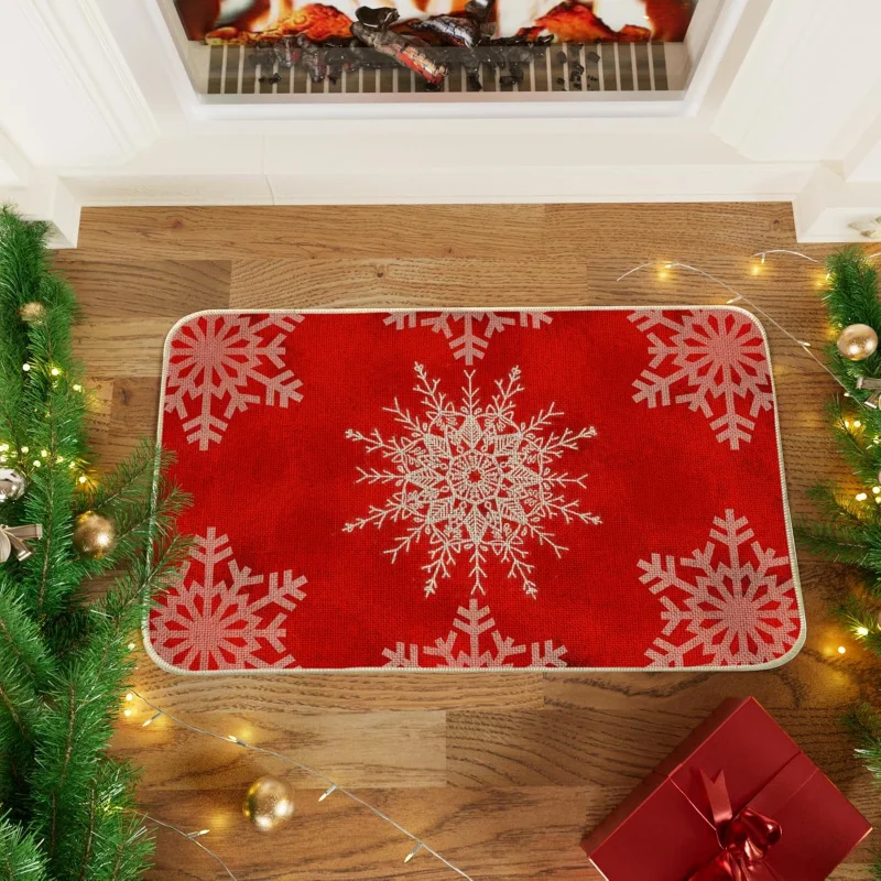 Christmas doormat decoration snowflake pattern home welcome mat outdoor indoor entrance floor mat red 61X90cm