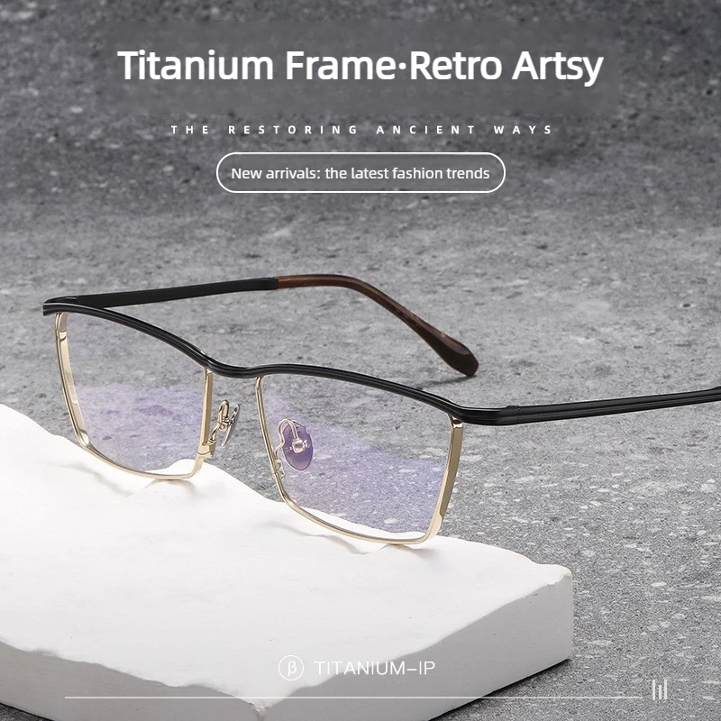

New Pure Titanium Full Frame Eyebrow Business Men's Glasses Frame Ultralight Retro Square Designer Eyeglasses Men Luxury Eyewear