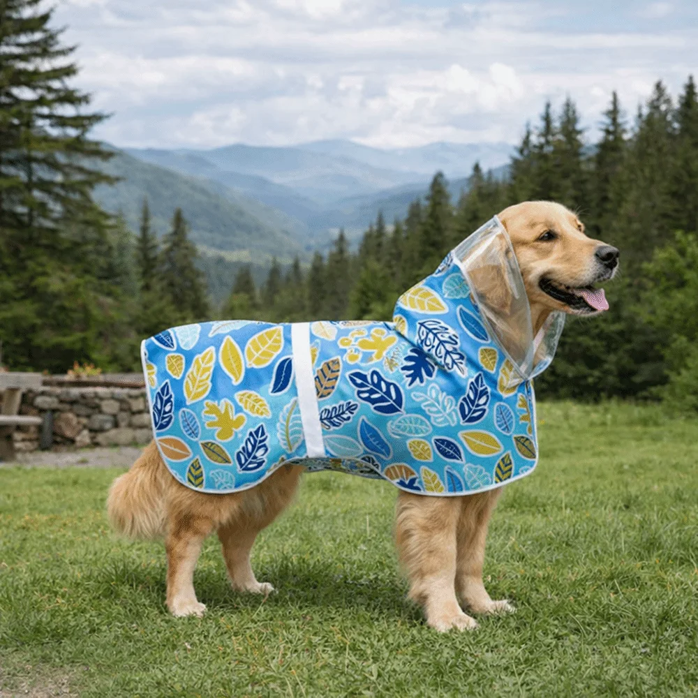 Rainproof Adjustable Dog Reflective Raincoat Windproof Fruit Print Dog Rain Cloak Waterproof Dog Hooded Raincoat Adventure