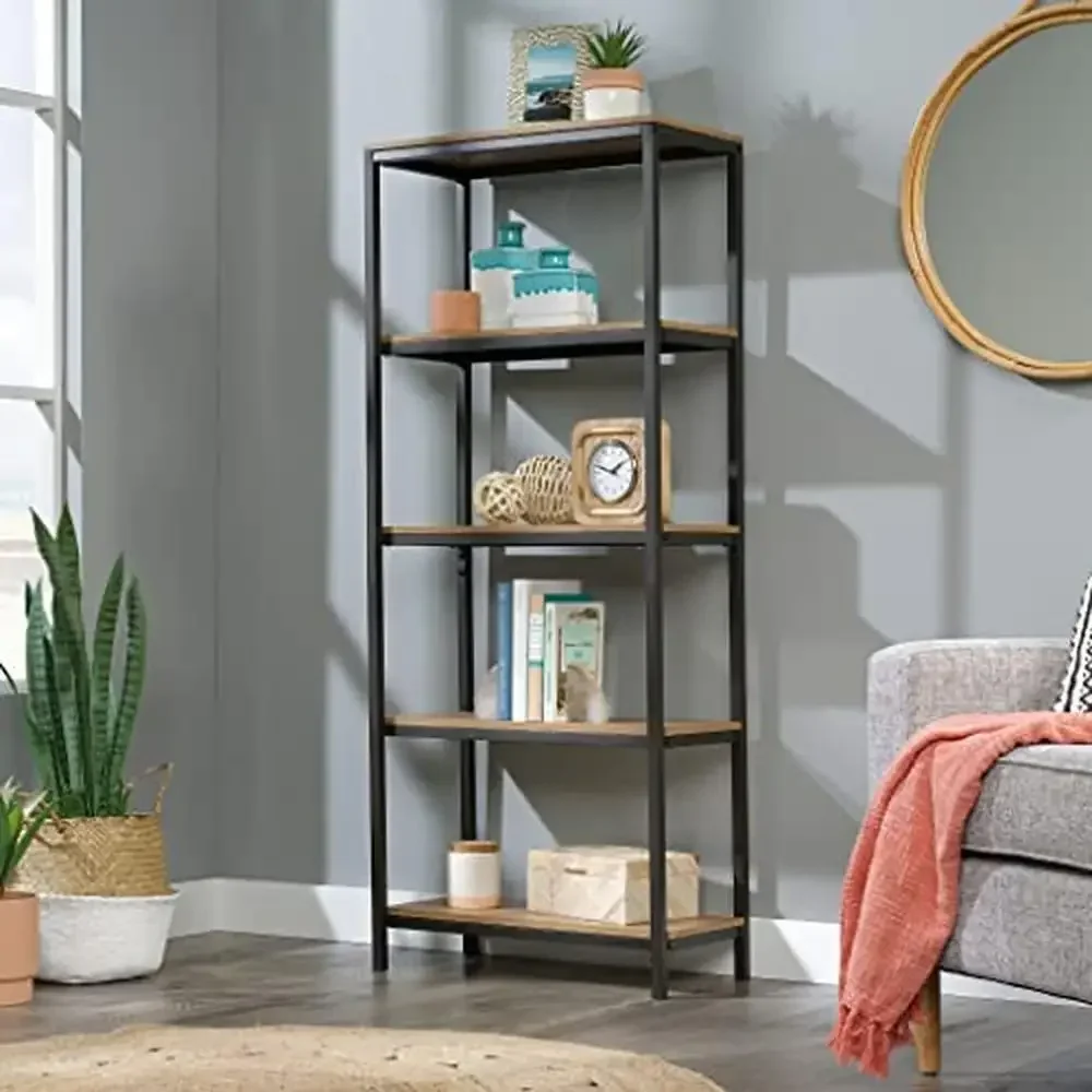 

For 4-Shelf Bookcase Open Shelving Sindoori Mango Finish Durable Metal Frame Tiered Shelf