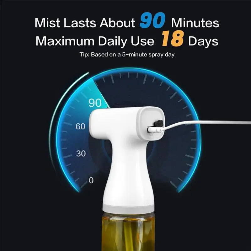 A53Q-Electric Olive Oil Sprayer For Cooking, 8.5Oz/250Ml Adjustable Misting Range Olive Oil Dispenser Bottle With Led Light