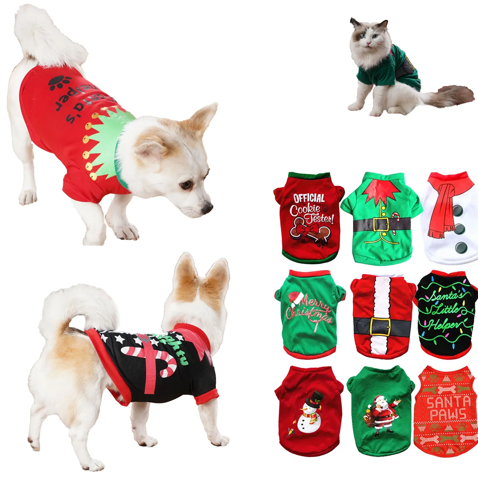 Camisa con tema navideño para cachorros, ropa de una pieza de manga corta para perros, Festival, Gog, ropa de vestir para perros pequeños y mediados de invierno