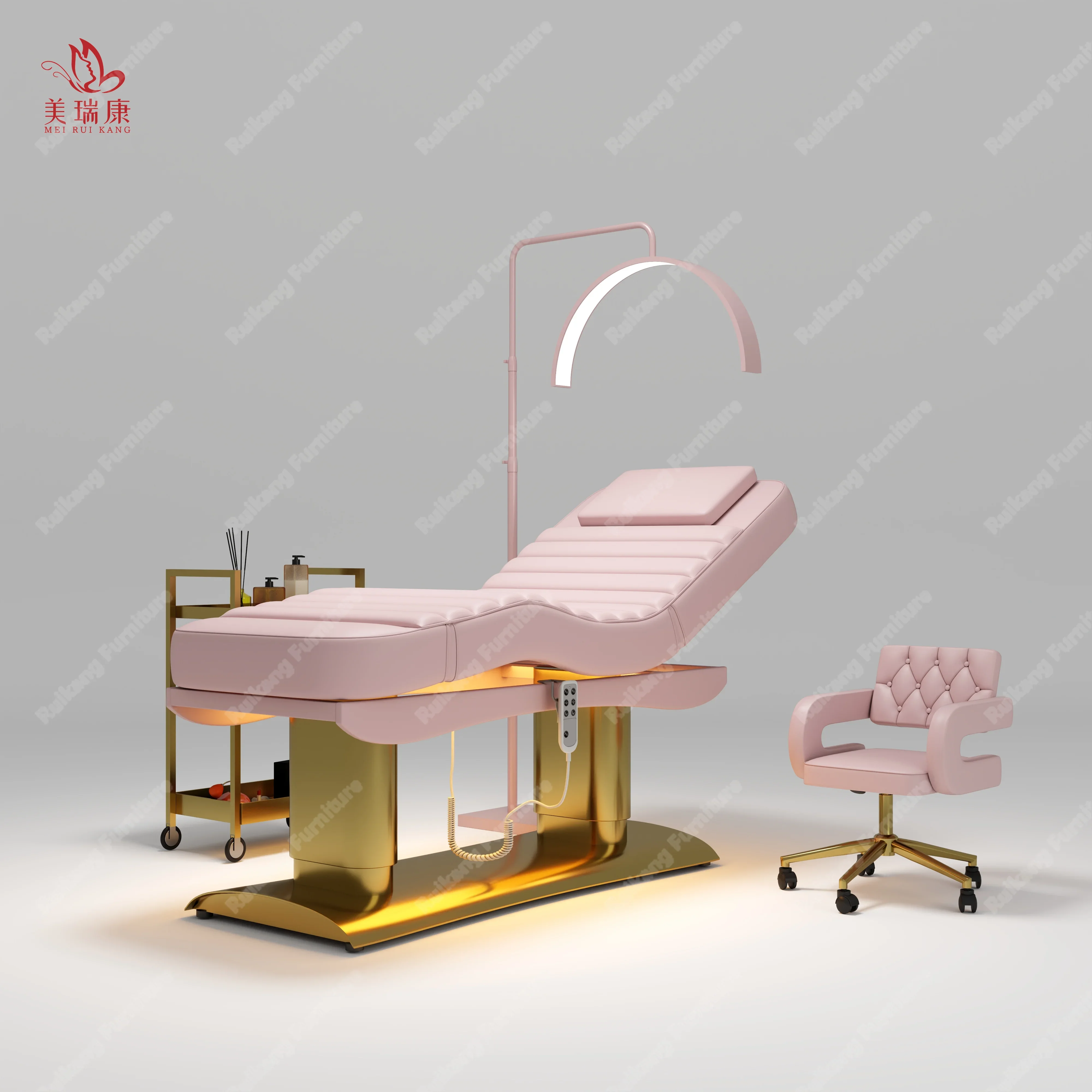 Full Electric One-Button Lifting LED Light Adjustable Spa Medical Treatment Massage Table Facial Beauty Bed