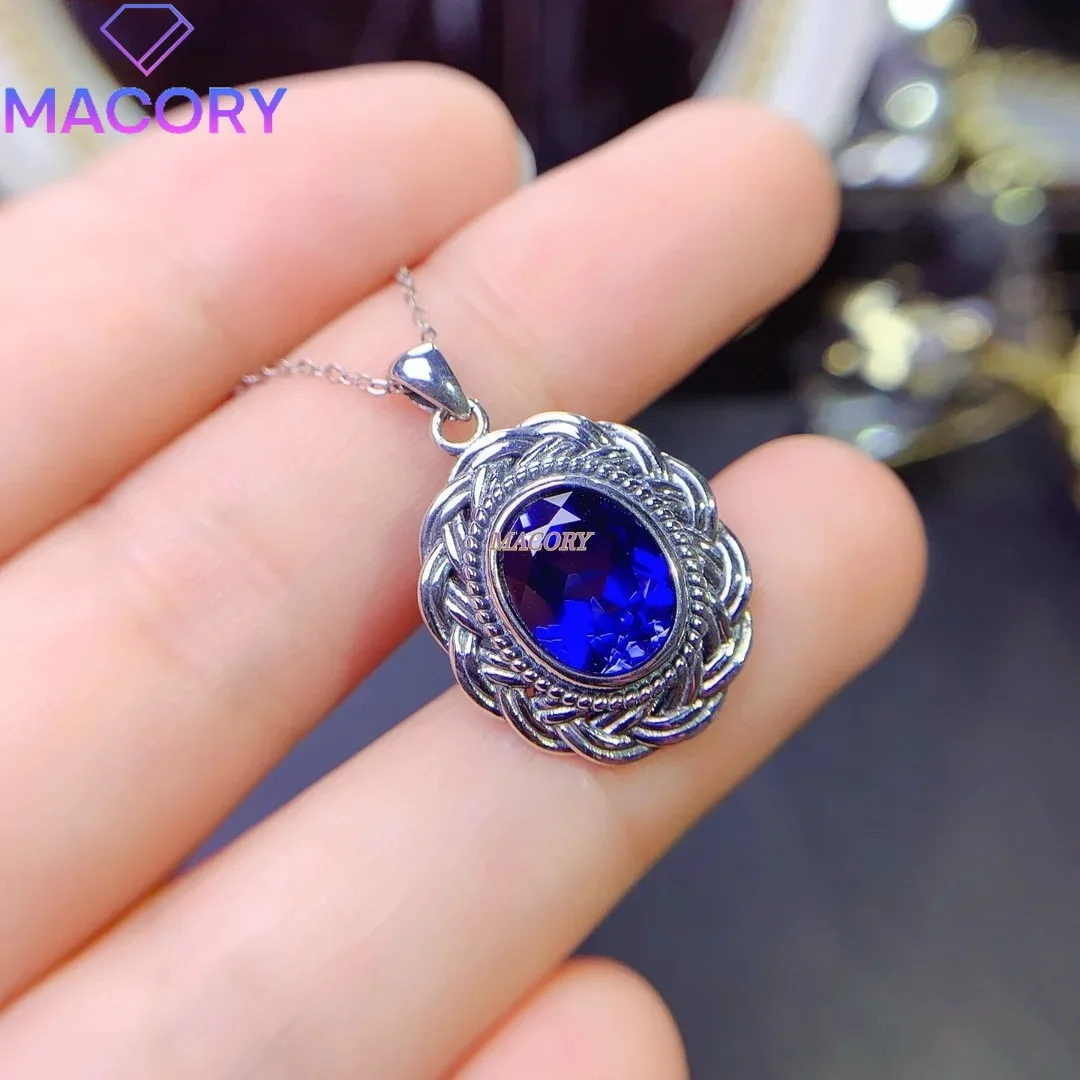 

Natural Sapphire Sterling Silver S925 Sterling Silver Ladies Necklace Exquisite Fashion Jewelry New Genuine with Certificate