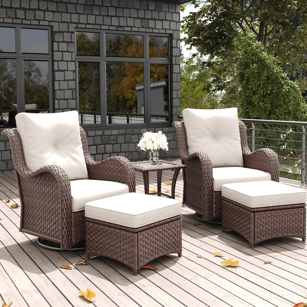 

5 Pieces Outdoor Patio Furniture Set, Rattan Wicker Swivel Rocker Chairs Sets with Ottomans, Swivel Glider Chairs, and Coffee T
