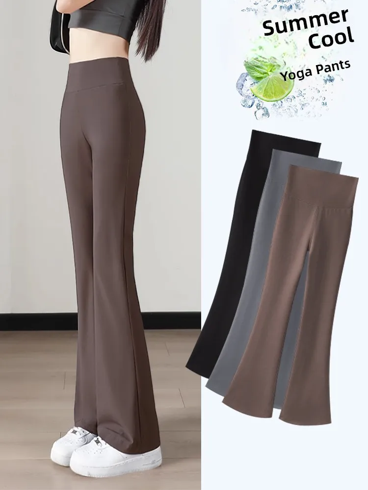 High Waist Flared Sharkskin Yoga Pants Women's Spring Autumn Thin High Waist Bell Bottom Tummy Control Butt Lifting Pants