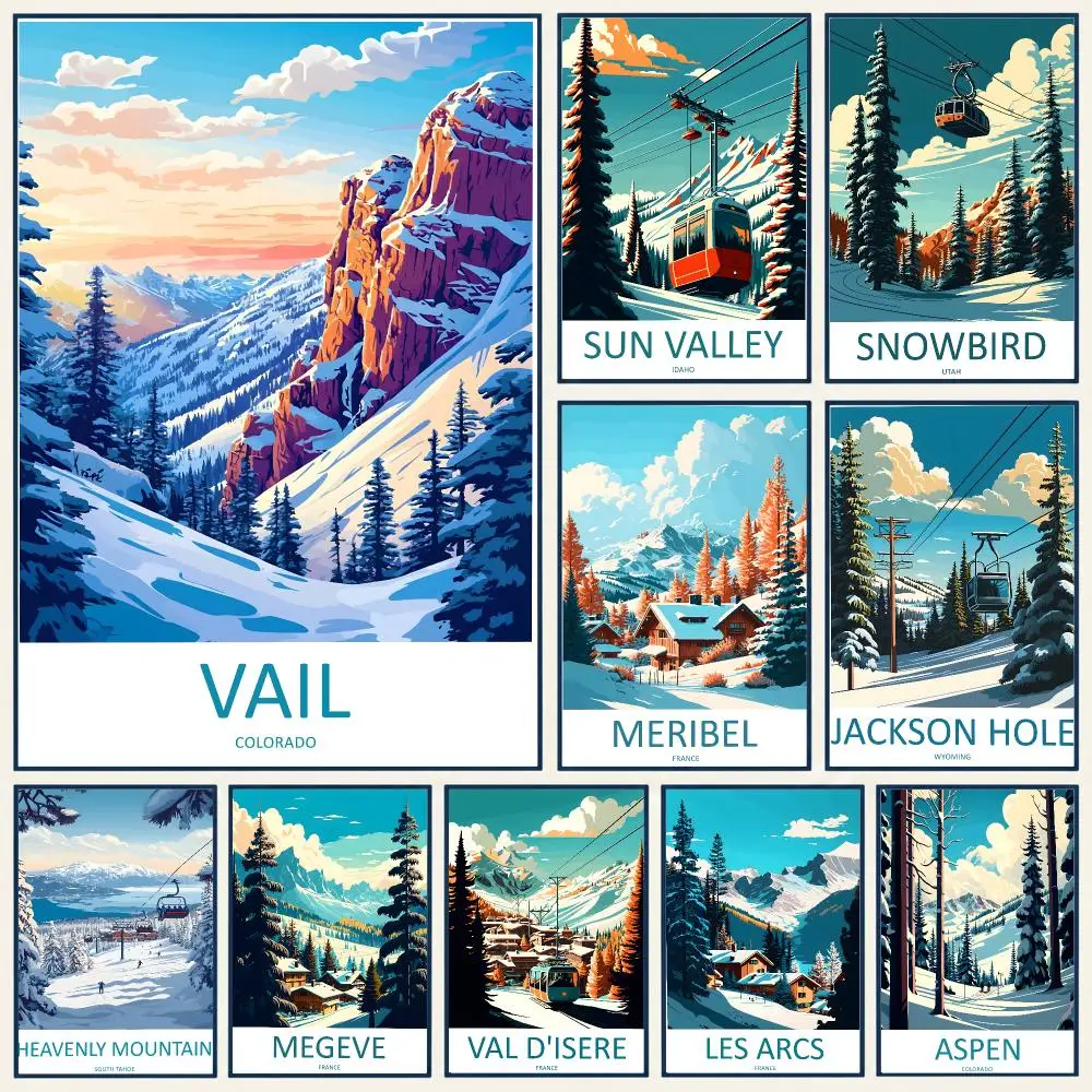 Cozy Calm Scenic Landscape Art S-Snow Mountain Scenery Poster Frameless PP Self Adhesive Aesthetic Room Gift Decor