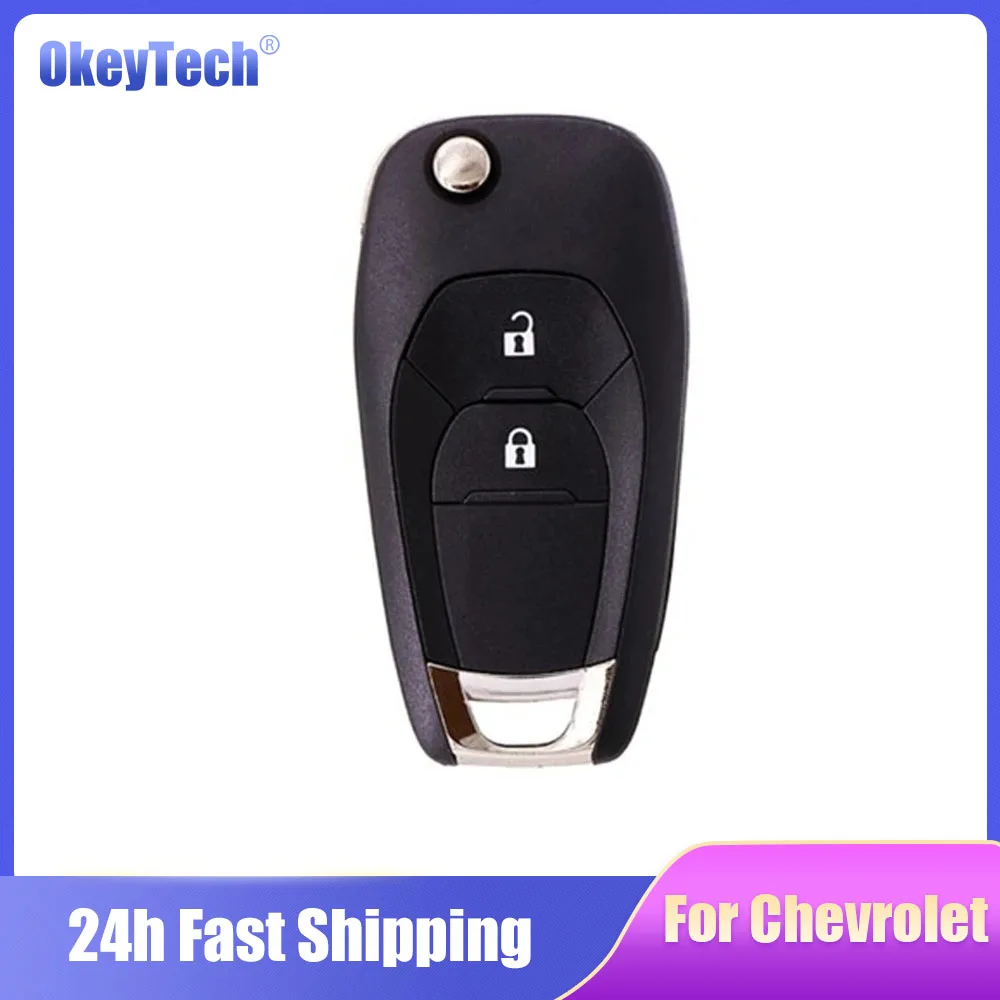 

OkeyTech 2 Buttons Replacement Flip Key Remote Car Key Shell Fob For Chevrolet Cruze Aveo Malibu Chevy Uncut Blade Key Case