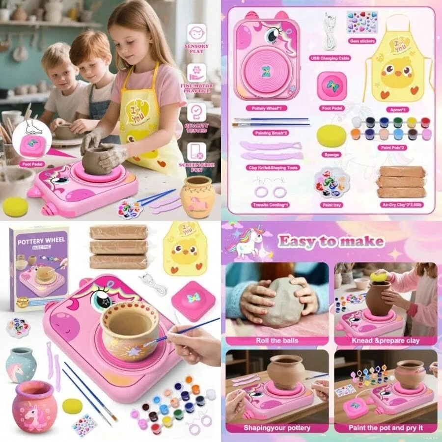 

Pottery Wheel For Girls Arts And Crafts Toys For Ages 8-12 Pottery Craft Kit With 3 Pack Air-Dry Clay Art Supplies For Toys Gir