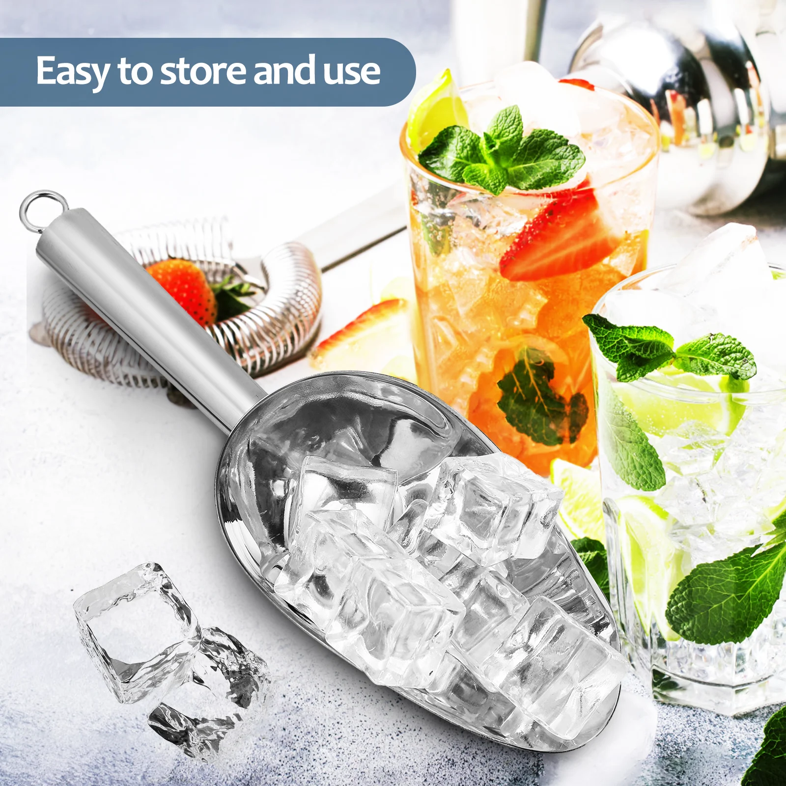 

Thickened Ice Scoop Stainless Steel Heavy Duty Kitchen Tool for Food Serving Restaurant Grade Reusable Scoop for Ice Cube Pet
