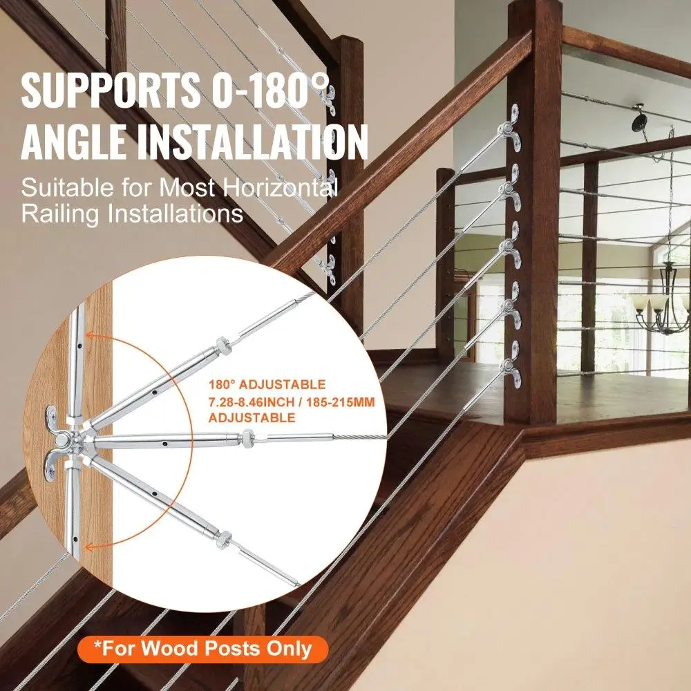 Aço inoxidável Cable Railing Kit, ângulo ajustável, Hardware para Post de Madeira, Marine Grade, 1, 6, 1, 8 "Fio
