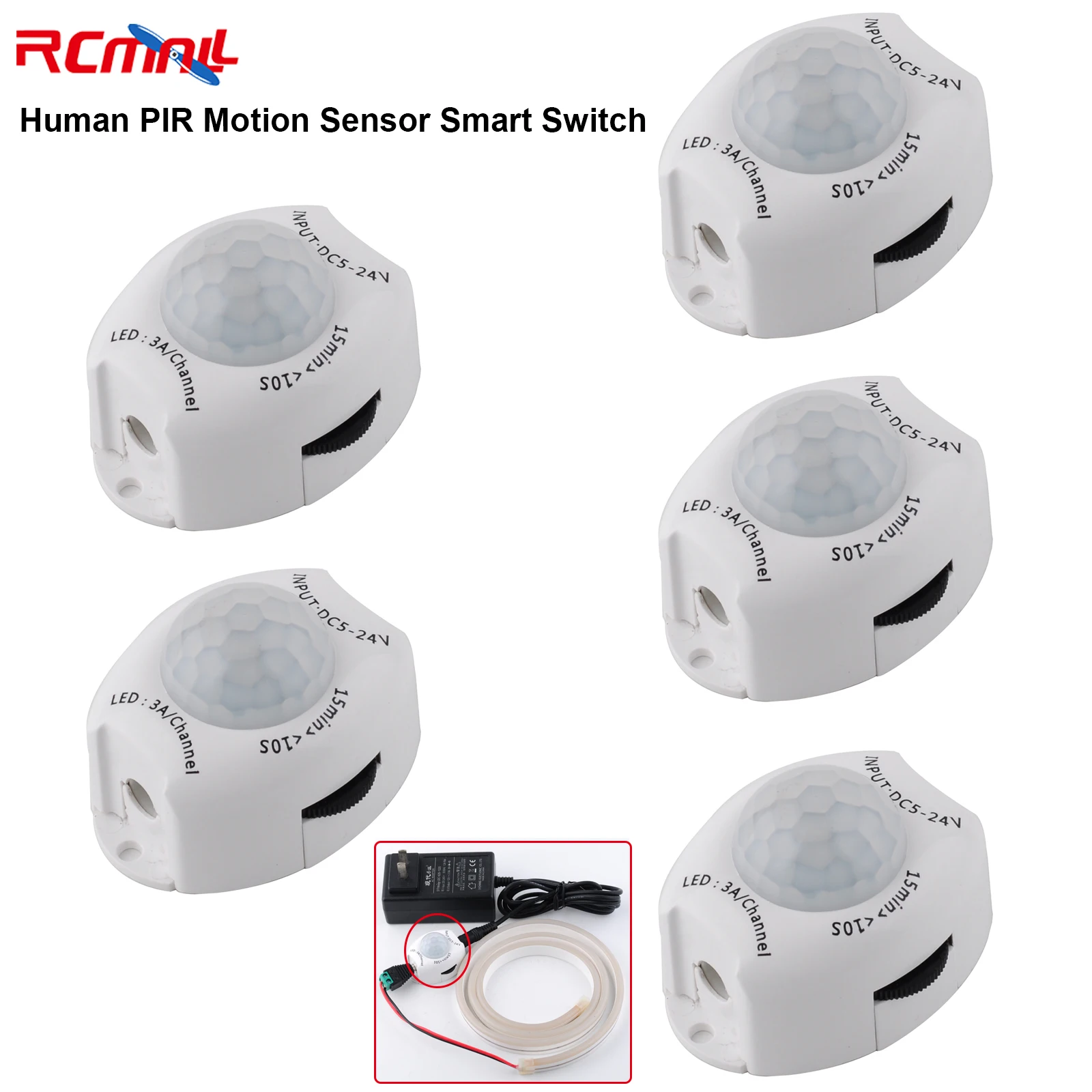 5PCS Human PIR Motion Sensor Smart Switch Adjustable Time IR Human Body Sensor Detector ON Off Controller for Light LED Strip
