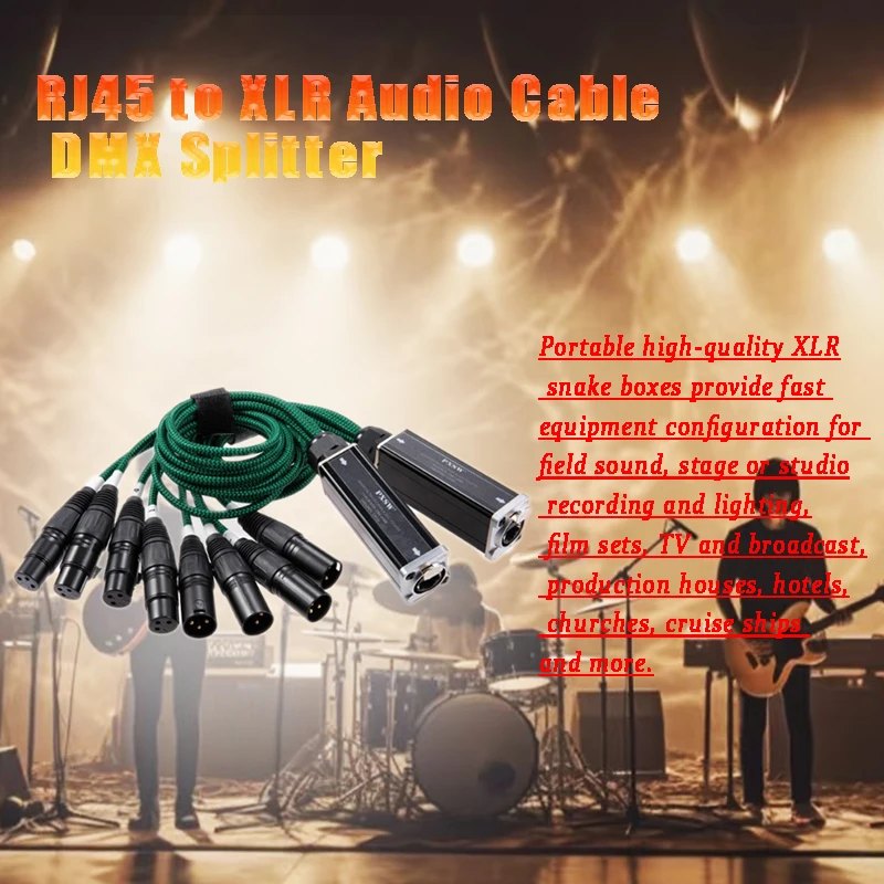 

1Pair male+female RJ45 To XLR Audio Cable DMX Splitter For Snake Cable Network Extension Of Stage Or Studio Recording