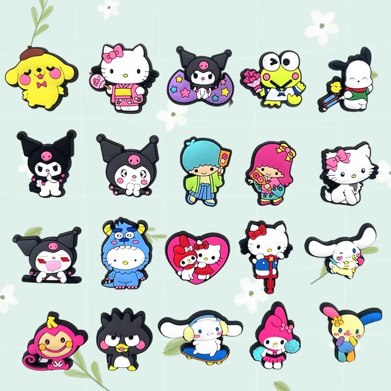 20 piezas Sanrio dibujos animados PVC zapatos encantos clásico zuecos ajuste bandas pulseras accesorios de zapatos de dibujos animados hebillas de decoración