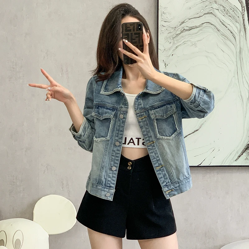 

Women European and American Fashion Slim Lapel Denim Women Clothing Coat Women Winter Jacket