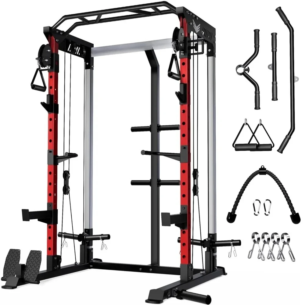 Jaula de Potencia, Power Rack Multifuncional C21 de 2000 LBS con Sistema de Poleas Dobles y Crossover de Cables, Rack de Sentadillas Todo en Uno, Personalizable