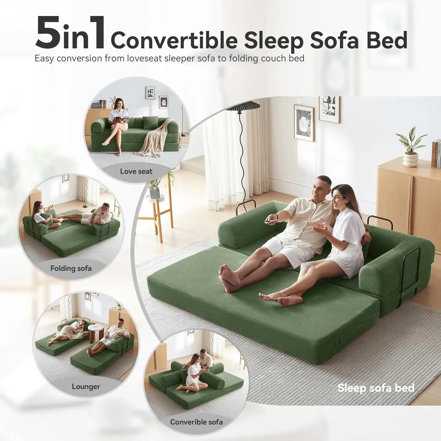 Convertible Floor Sofa Bed with Fixed-Shape Frame, King Size Floor Sleeper 5-in-1 DIY Combination Modular Sofa, Modular, Custom - view 3