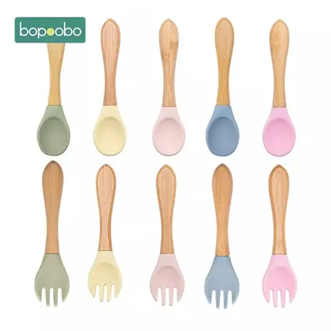 Bopoobo 2PCS 아기 대나무 포크 실리콘 나무 아기 먹이 숟가락 유아 유아 먹이 액세서리 유기 BPA 무료 식품 학년 Best5 Bopoobo 2PCS 아기 대나무 포크 실리콘 나무 아기 먹이 숟가락 유아 유아 먹이 액세서리 유기 BPA 무료 식품 학년 Best5