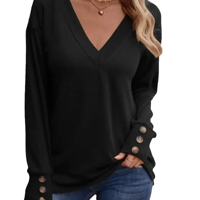 Femmes 2025 V Ne ample longue Sve t-shirt Cleanfit H Version milieu de la vie hiver coton lin mélange confortable décontracté Dr