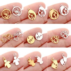 5pcs/Lot Stainless Steel Pendant Cute Baby Foot /Virgin Mary/Maternal Love /Angel Charms for Jewelry Making DIY Jewelry Findings