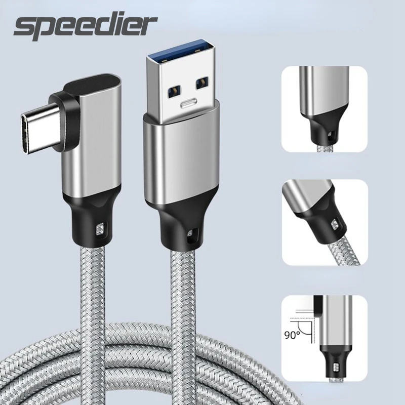 USB 3.2 Gen 2 كابل 10Gbps USB A إلى USB C 3A 60W PD شحن سريع الكوع 1 متر 2 متر 3 متر ل كوة كويست 1/2 VR ربط كابل ألعاب الكاميرا