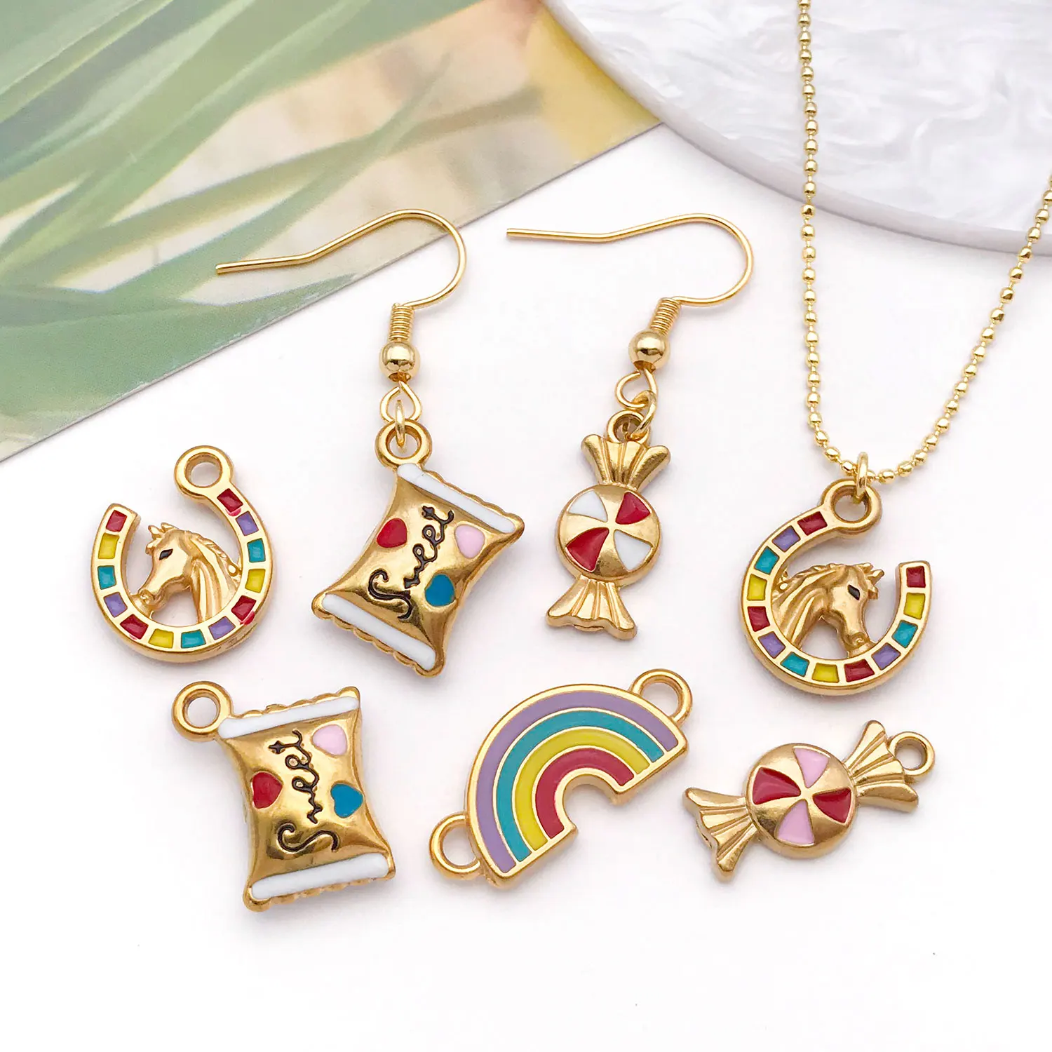 2 قطعة حلوى الفولاذ المقاوم للصدأ ، قوس قزح ، يونيكورن سحر المينا قلادة ل أساور يدوية القلائد أقراط صنع المجوهرات الإكسسوارات #3