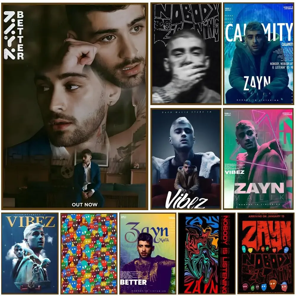 Hot Z-Zayn Malik Nobody Is Listening Poster Waterproof PP Self-Adhesive Removable Wall Art for Bedroom Cafe Gym Home Decor Gift
