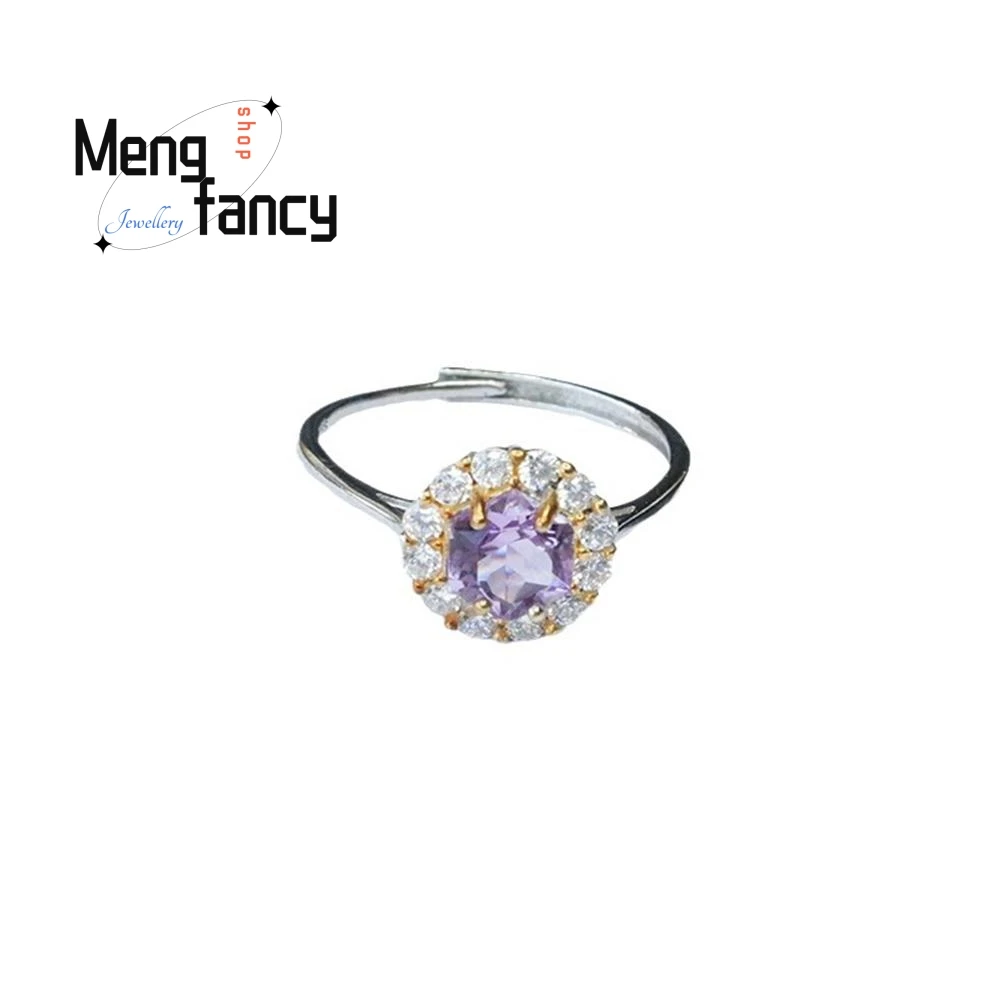 S925 Silver Natural Amethyst Ring Purple Coloured Gemstone Exquisite Wedding Souvenir High-grade Couple Fashion Luxury Jewelry