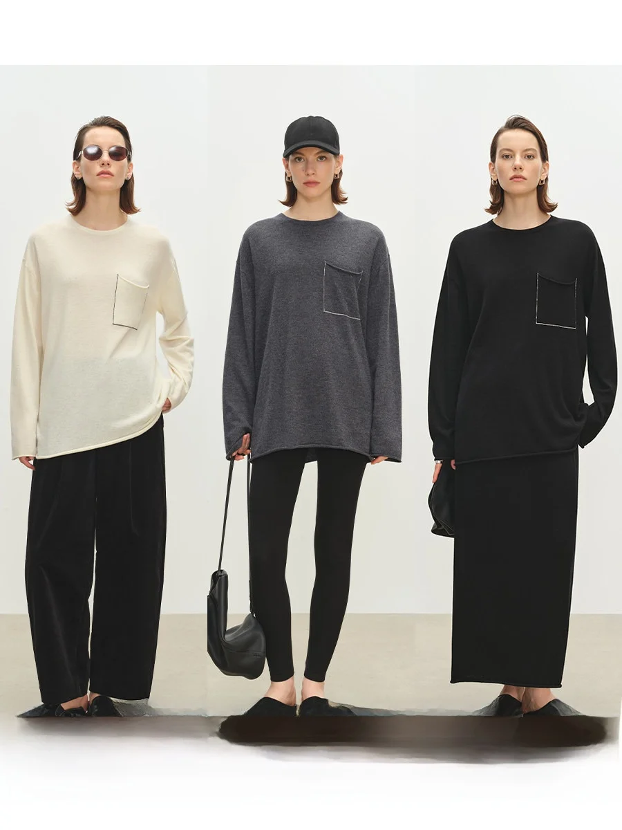 

MSBEAST Faion Цветной шерстяной вязаный свитер с круглым вырезом, свободного кроя, из мягкой чесаной шерсти, женский, осенне-зимний