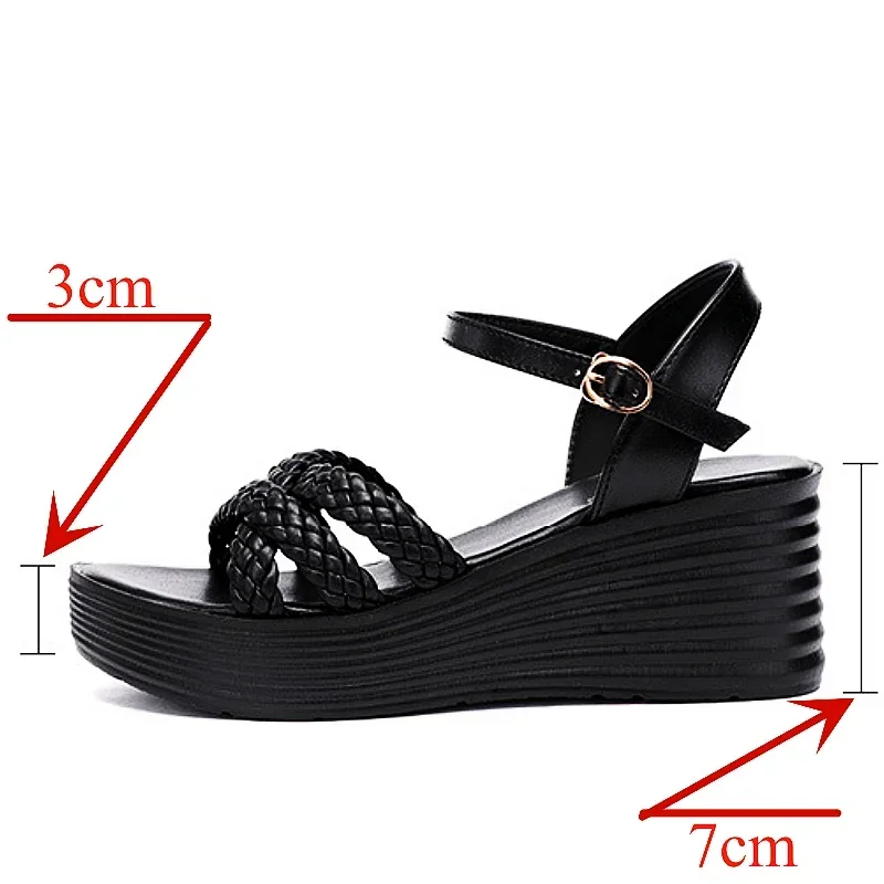 7cm taglia piccola 33-43 Knit comode zeppe estive con plateau scarpe in morbida pelle 2024 sandali da spiaggia per mamma da ufficio con tacco medio