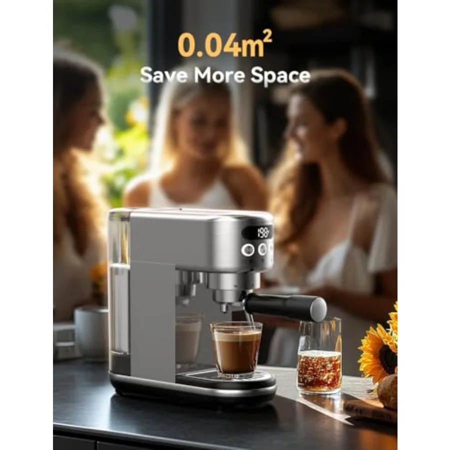 ماكينة اسبريسو مدمجة للغاية مع وظيفة ضغط 20 بار وبخار طاقة للمنزل باريستا ستانلس ستيل الاحترافي