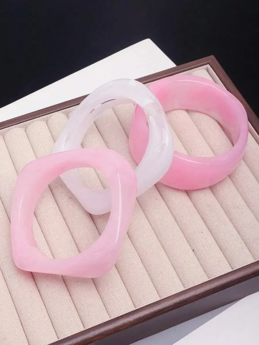 

3pcs Retro Exaggerated Thick Resin Bangle Set Women Fashion Geometric Design Bracelet