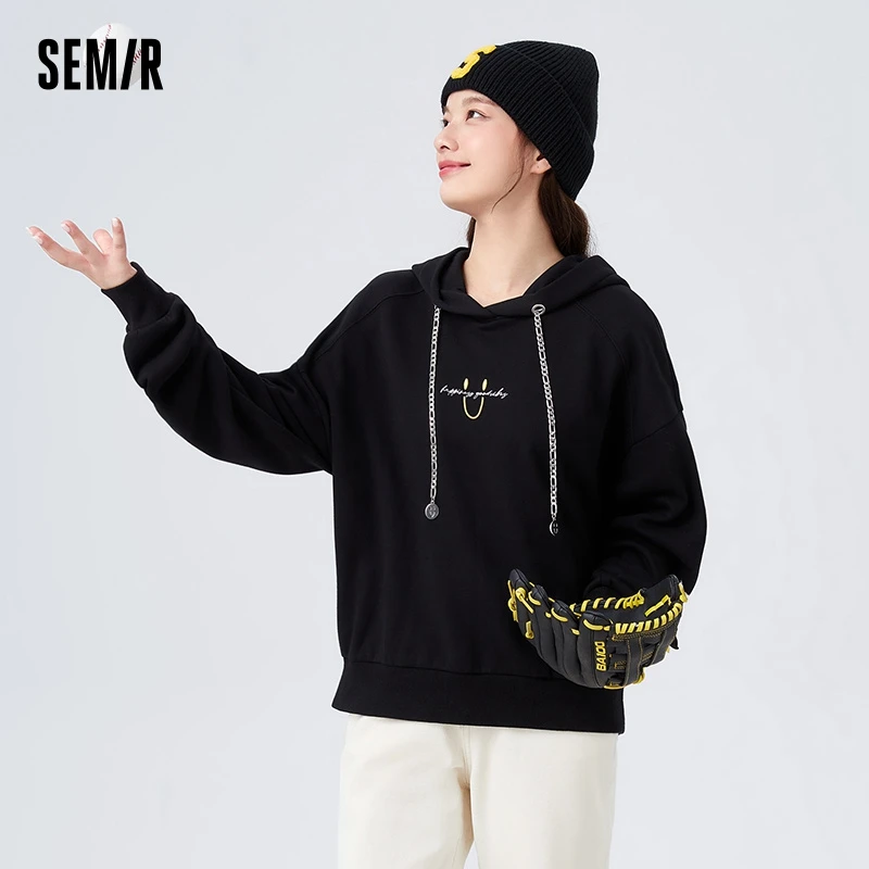 Semir Sweatshirt Women Polar Fleece Loose Versatile Fashionable Winter Printed Cool Hooded Pullover